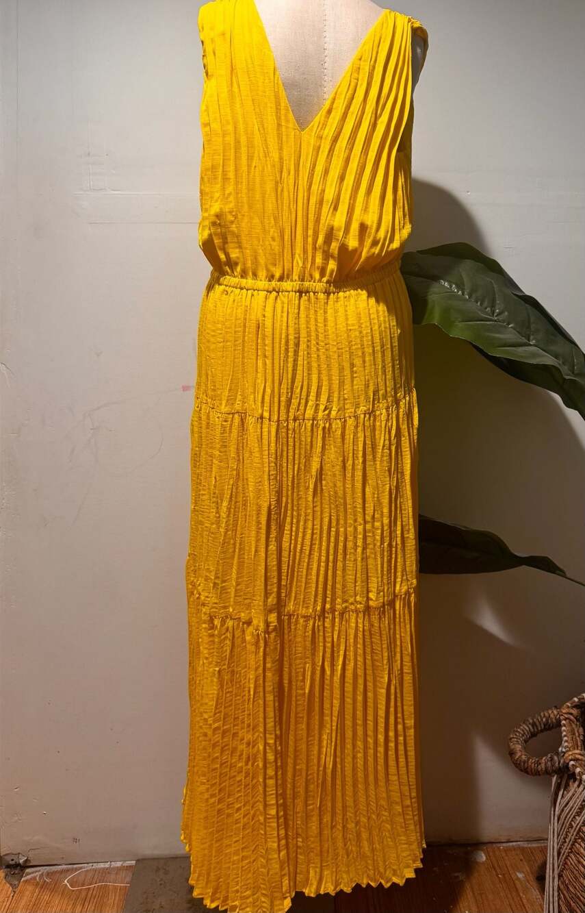 Simply Vera Vera Wang Yellow Pleated Maxi Dress - Picture 3 of 9